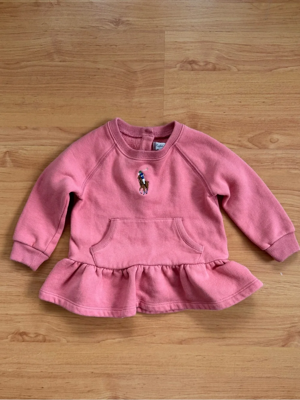 Ralph Lauren Baby Girl Pink Peplum Pony Cotton Fleece Sweatshirt